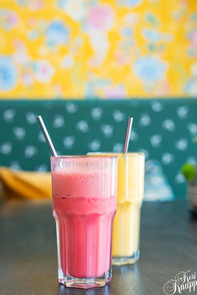 Mango and rose lassi drinks