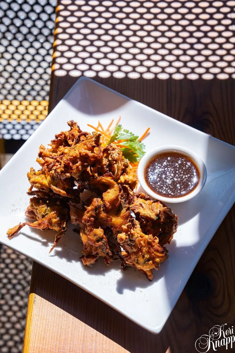 Onion bhajis with tamarind chutney